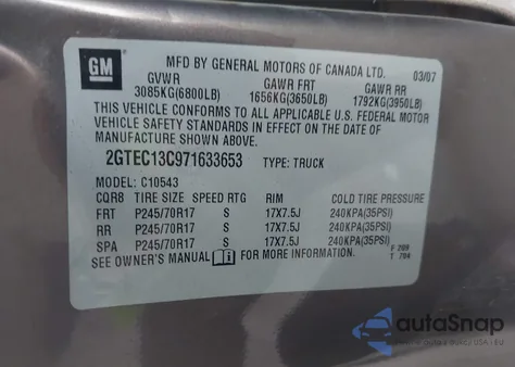 2007 GMC Sierra 1500 Sle1 из США, поврежденный, VIN 2GTEC13C971633653